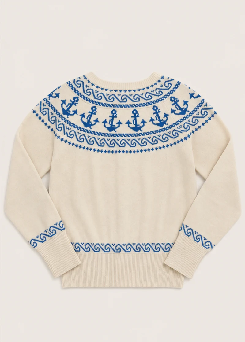 Cardigan mit Anker-Motiv, Creme-Blau