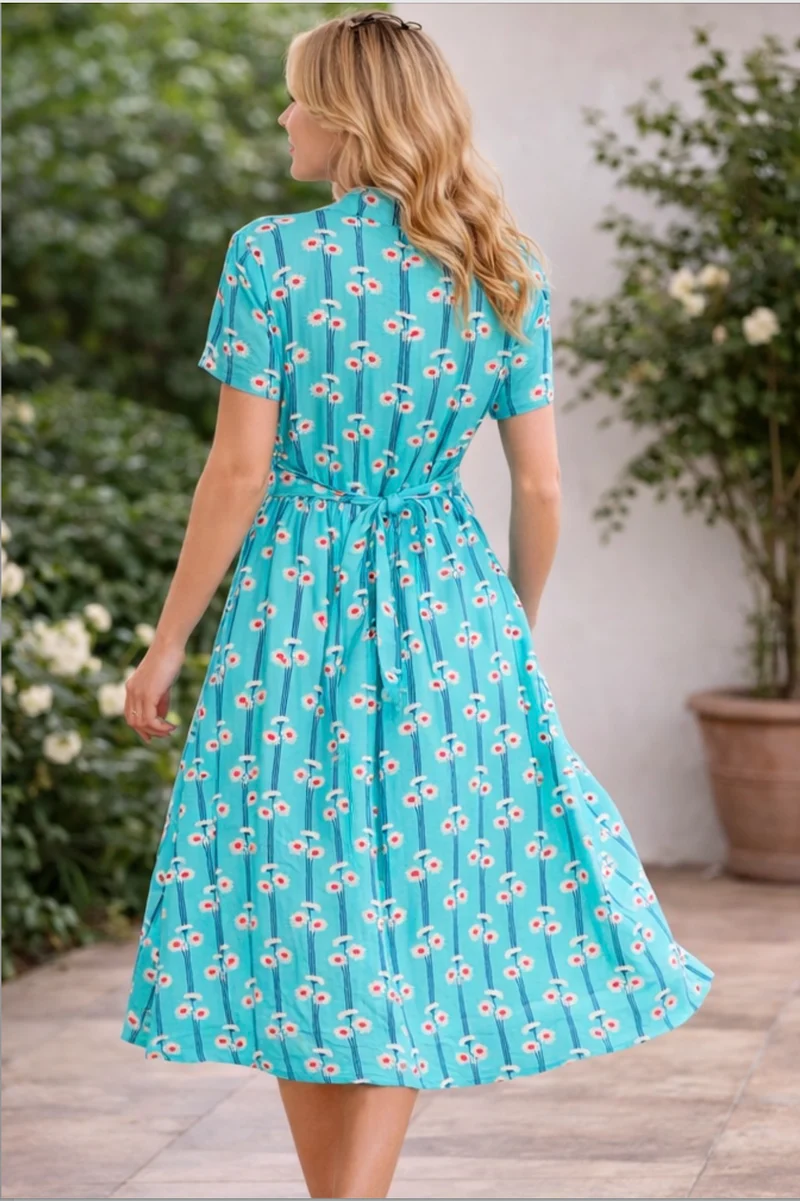 Swingkleid Jonie Gerbera mit Gerberablühten, Blau