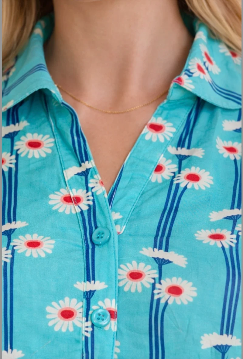 Swingkleid Jonie Gerbera mit Gerberablühten, Blau