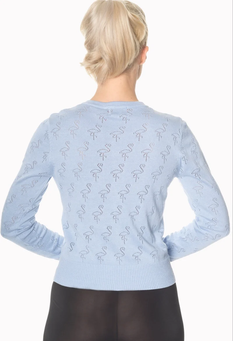 Cardigan Goddess mit Flamingo-Lochstickerei, Hellblau