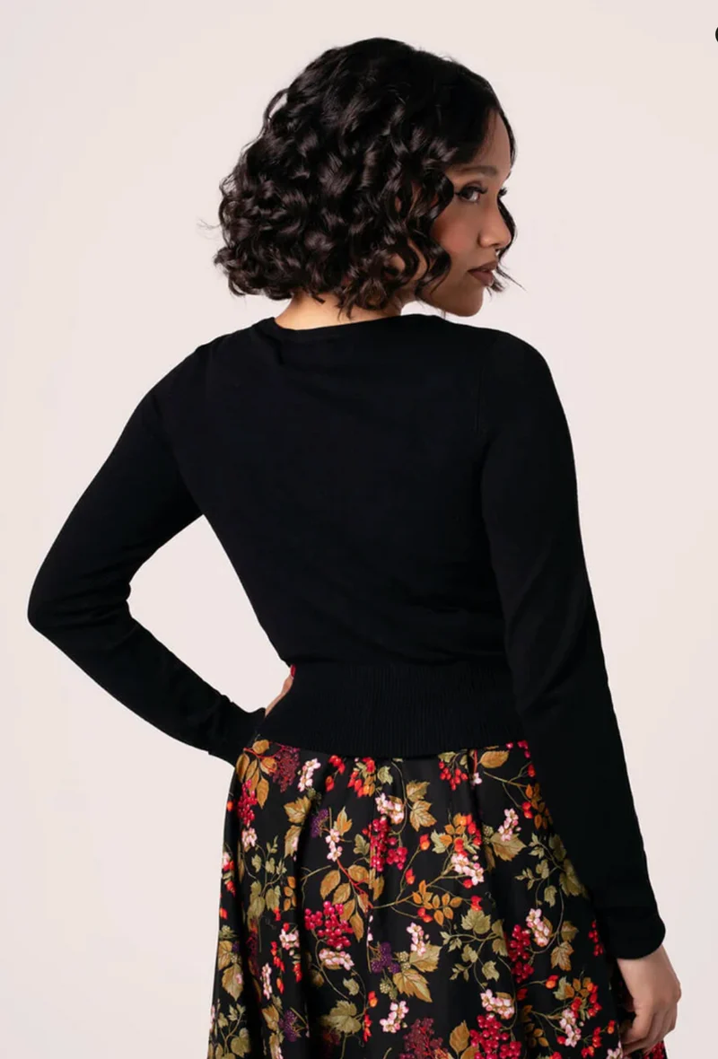 Cardigan Chester mit herbstlichem Motiv,Schwarz
