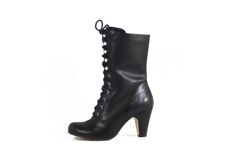 Vintage Schnürstiefel Claire, Schwarz