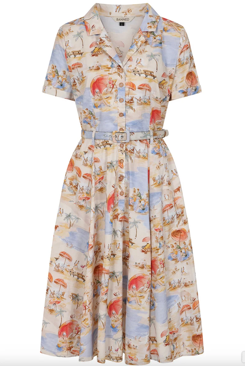 Swingkleid Bella Retro Beach, Creme