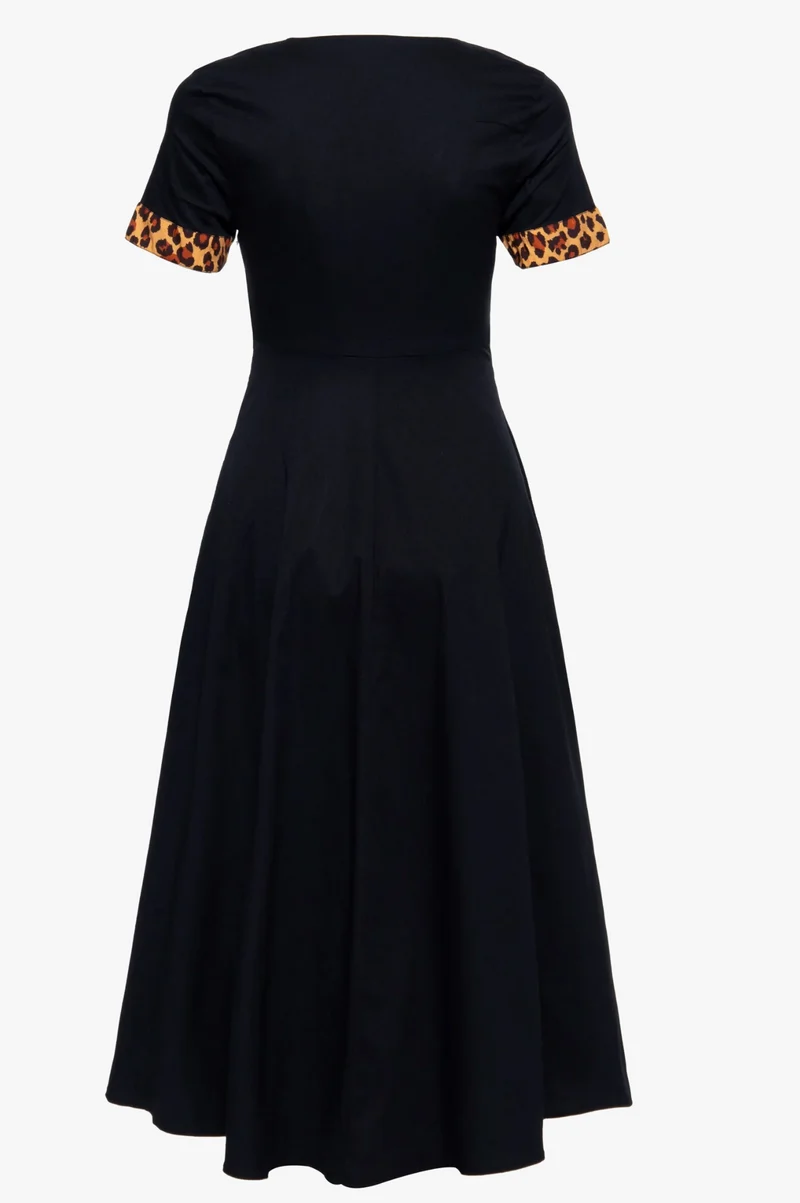 Swingkleid Leopard 50's mit Leo-Akzenten, Schwarz