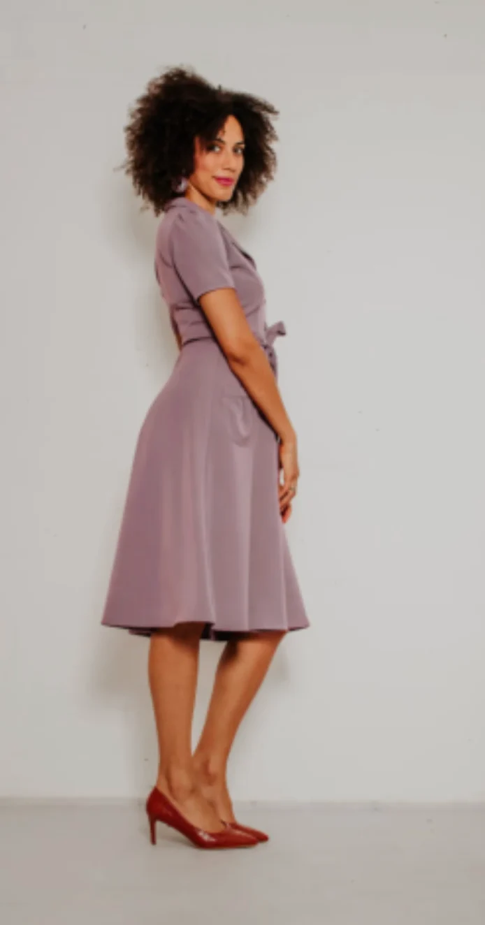Hemdblusenkleid Revers Tricot 40's, Flieder
