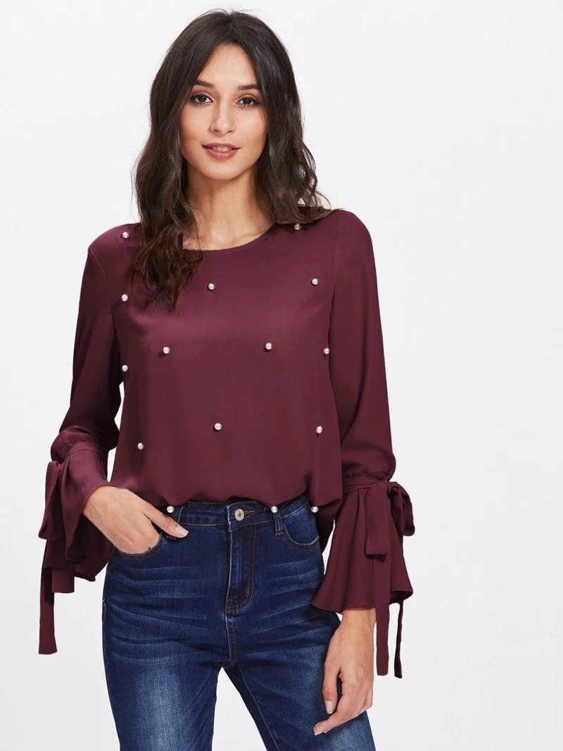 Pearl Embellished Cuff Blouse