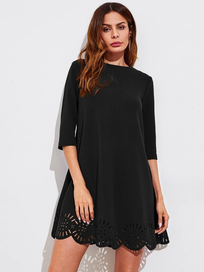 Scallop Laser Cut Hem Swing Dress