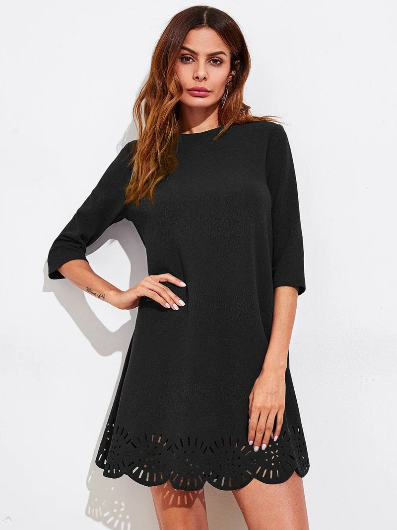 Scallop Laser Cut Hem Swing Dress
