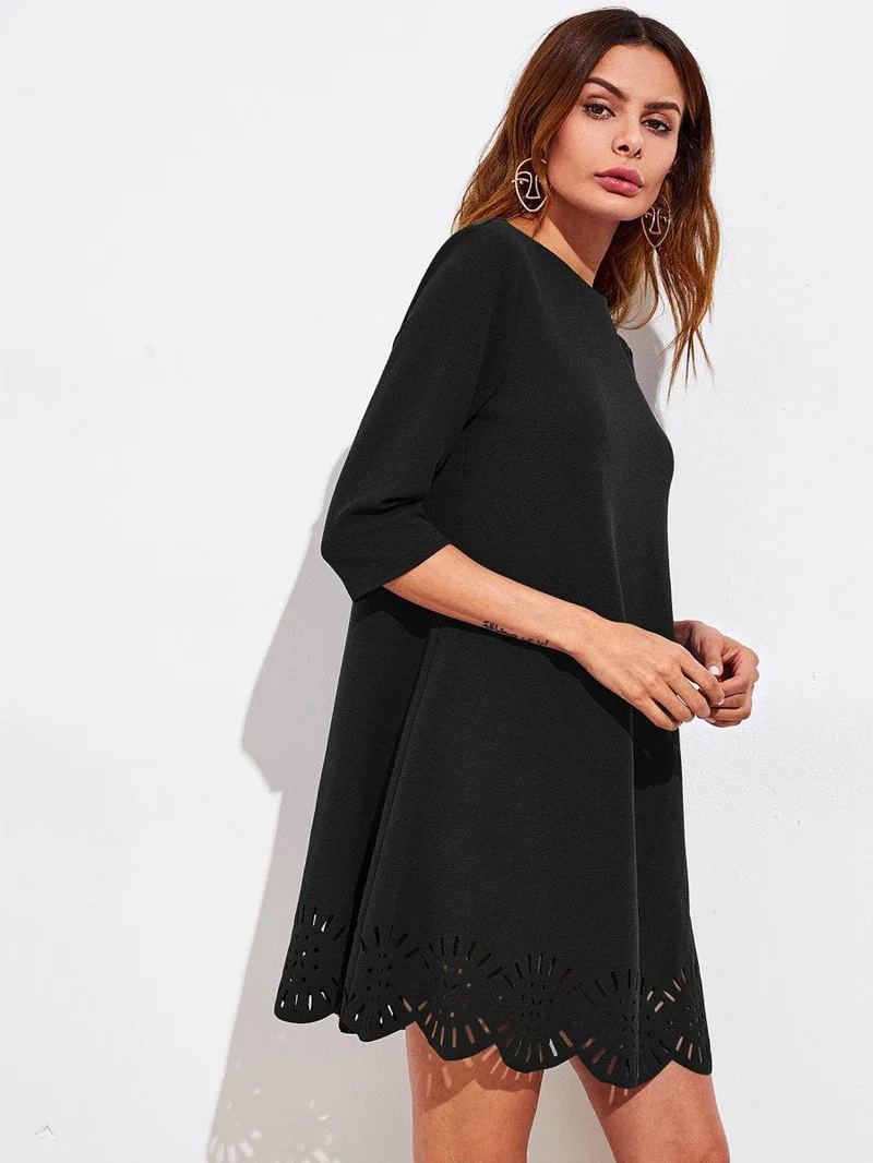 Scallop Laser Cut Hem Swing Dress