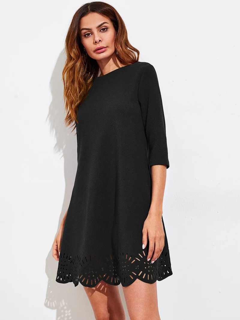 Scallop Laser Cut Hem Swing Dress