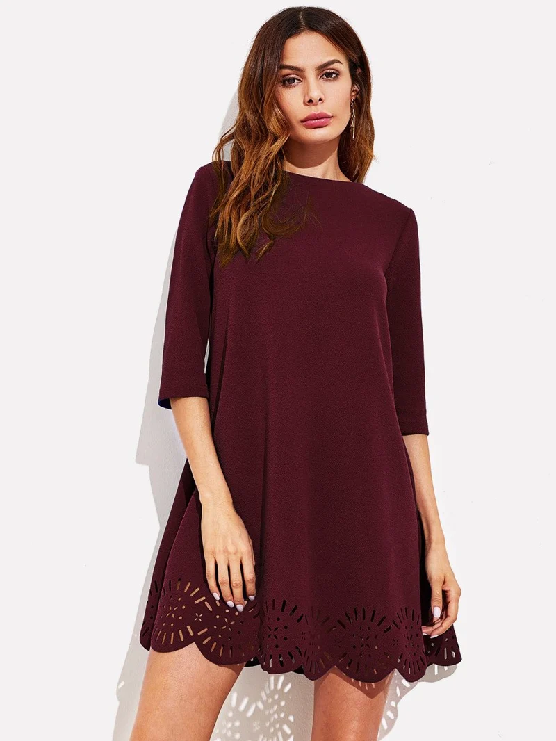 Scallop Laser Cut Hem Swing Dress