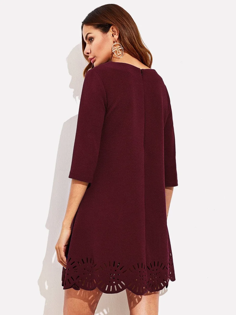 Scallop Laser Cut Hem Swing Dress