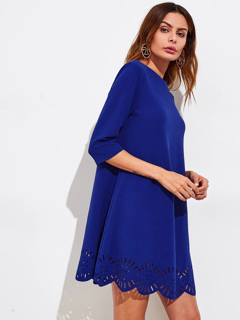 Scallop Laser Cut Hem Swing Dress