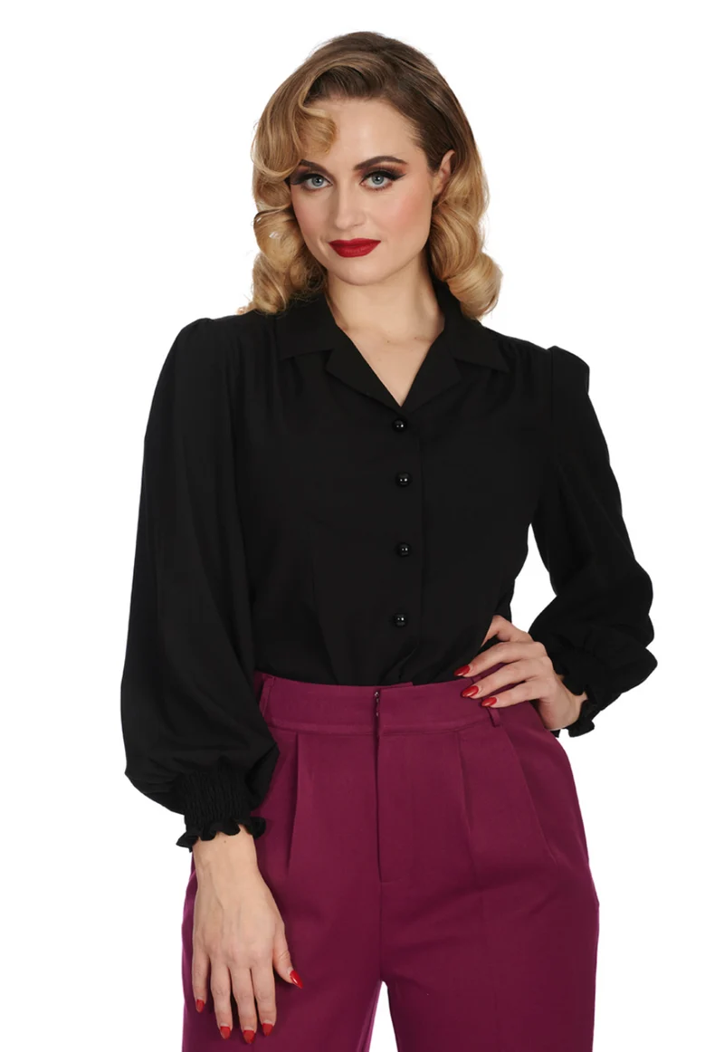 Retro Bluse Bonnie, Schwarz