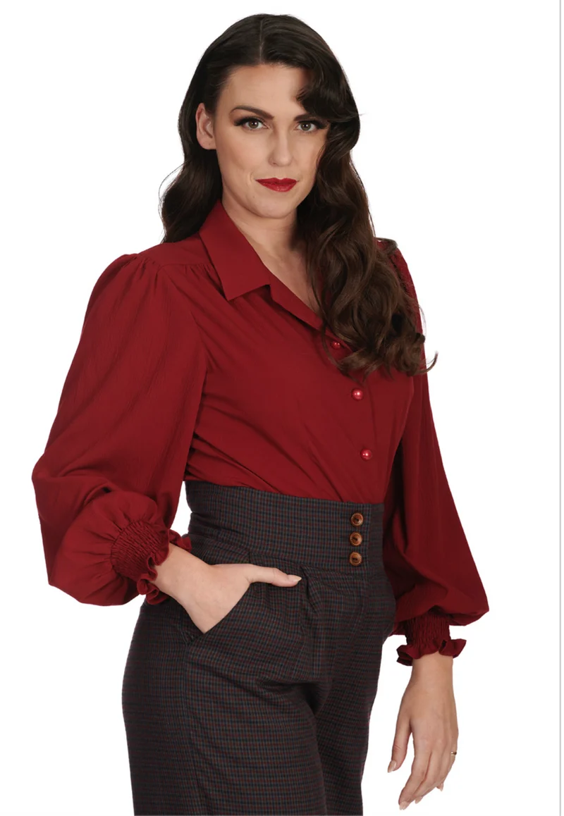 Retro Bluse Bonnie, Burgundy