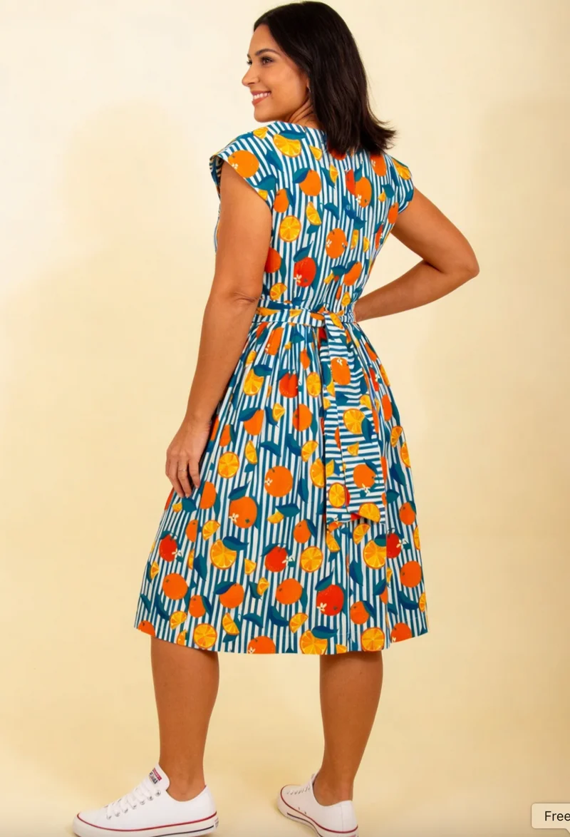 Swingkleid Gina mit Orangenmotiv-Gestreift, Plus Size