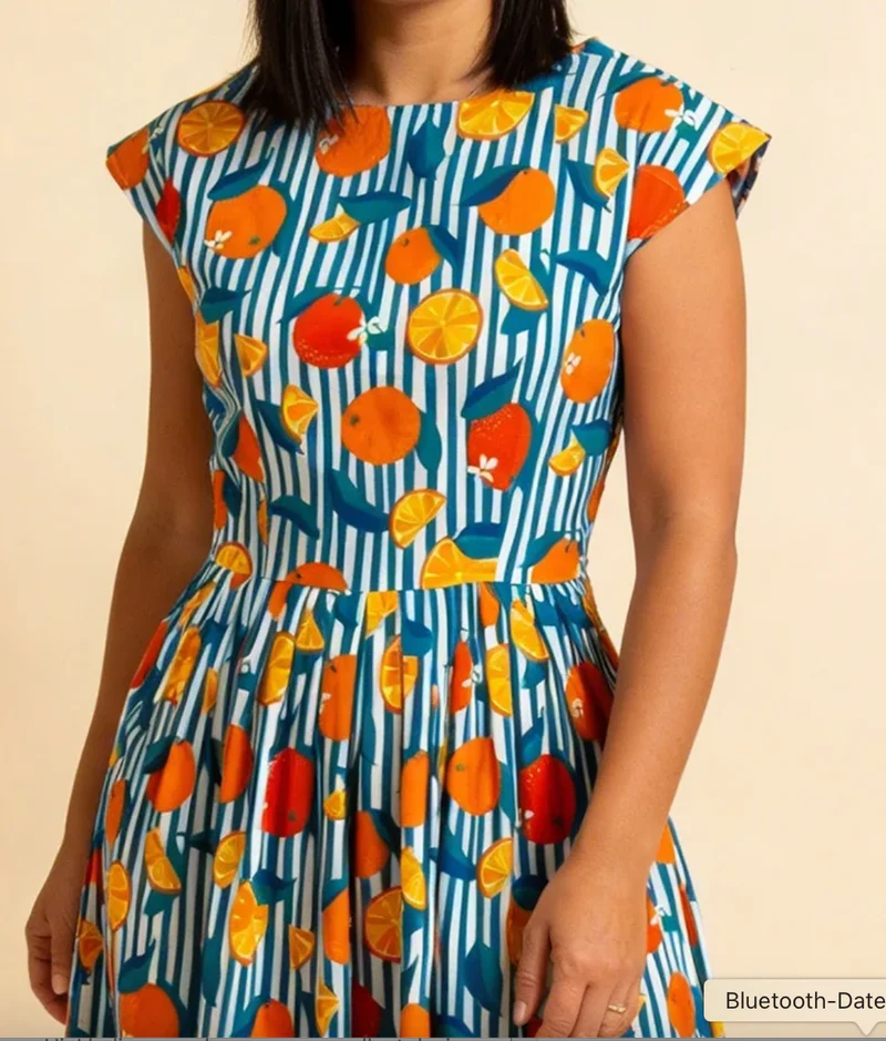 Swingkleid Gina mit Orangenmotiv-Gestreift, Plus Size