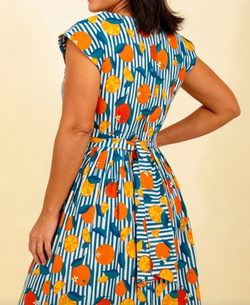 Swingkleid Gina mit Orangenmotiv-Gestreift, Plus Size
