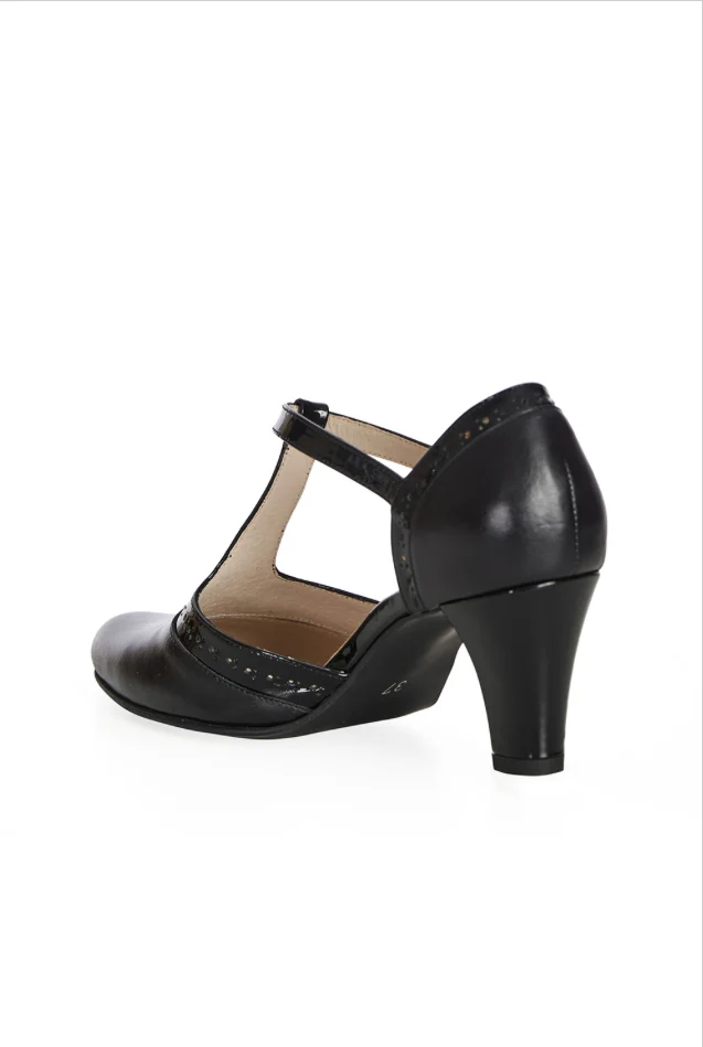 Vintage Riemchen Pumps Galore, Schwarz (Echtleder)