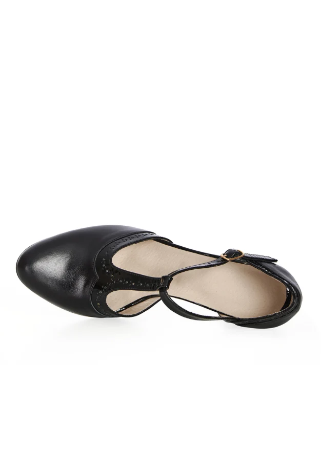 Vintage Riemchen Pumps Galore, Schwarz (Echtleder)
