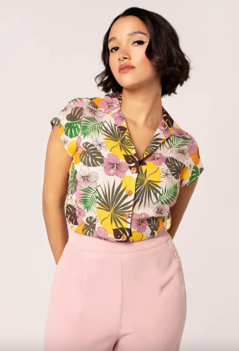 Bluse Benita, Tropisches Blumenmuster