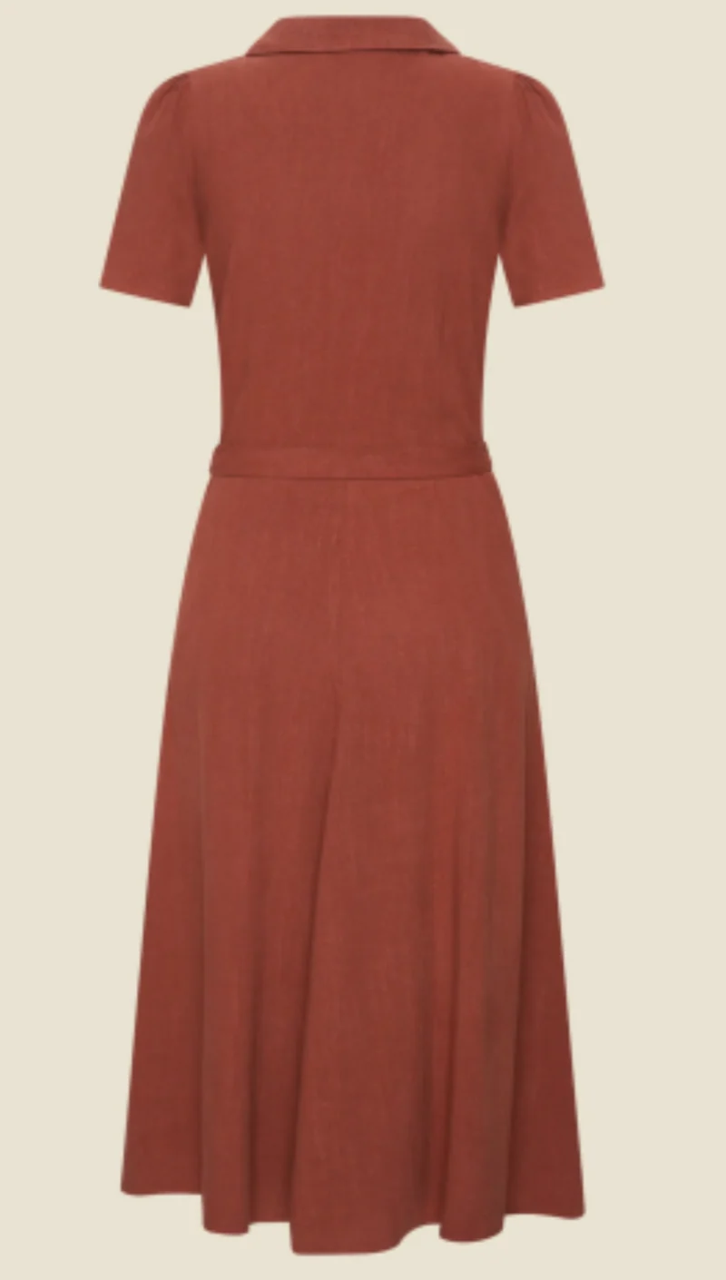 Kleid Revers Leinen-Midikleid, 40's in Terracotta