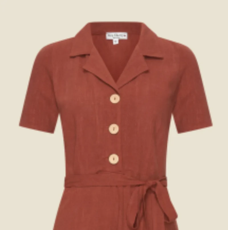 Kleid Revers Leinen-Midikleid, 40's in Terracotta