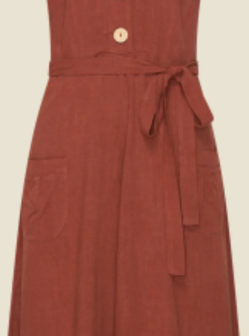 Kleid Revers Leinen-Midikleid, 40's in Terracotta