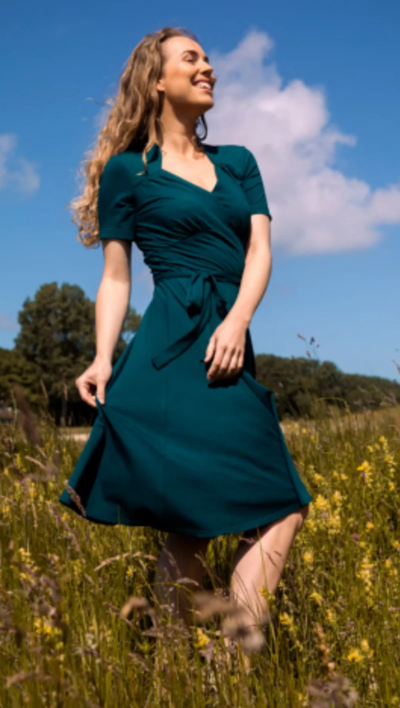 Kleid Hollywood mit Wickelausschnitt-Optik Tricot Deluxe,Petrol