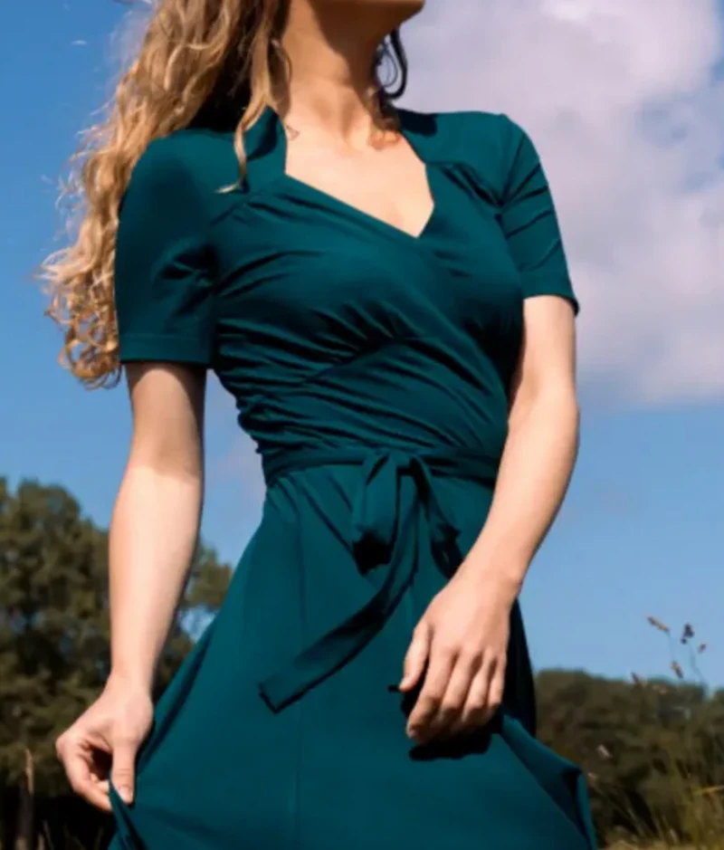 Kleid Hollywood mit Wickelausschnitt-Optik Tricot Deluxe,Petrol