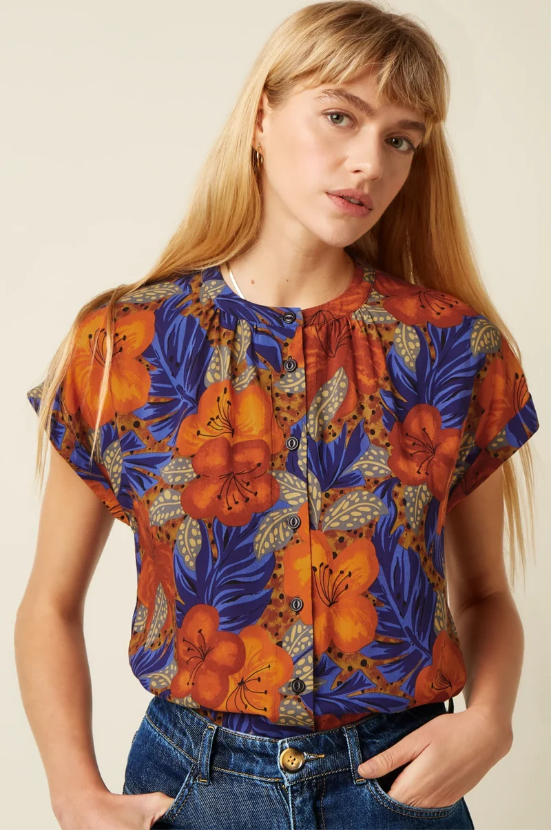 Vintage-Bluse Stella Maui,Blumenprint, Multi