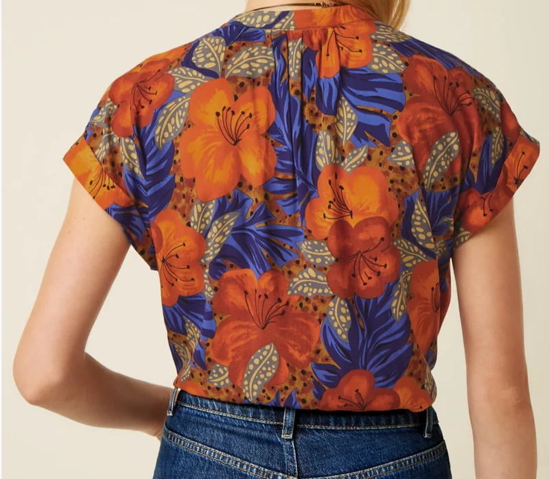 Vintage-Bluse Stella Maui,Blumenprint, Multi