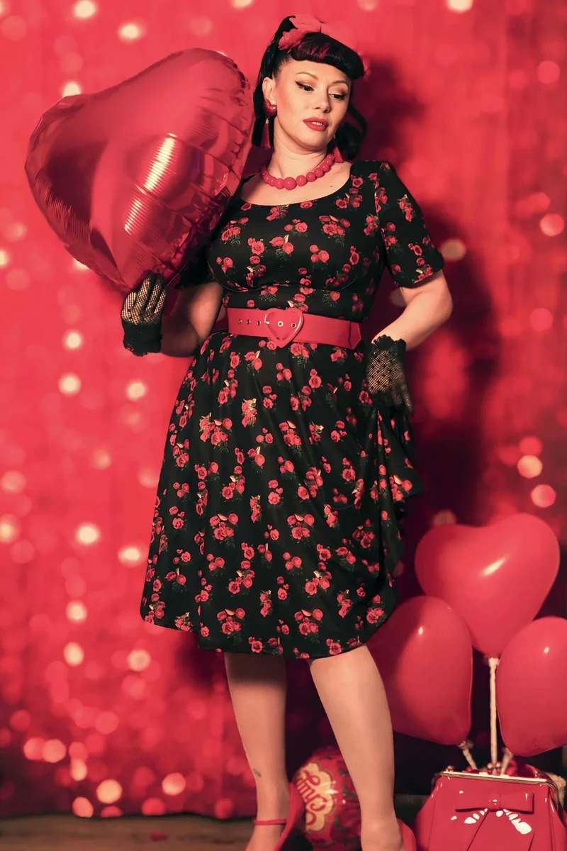Swingkleid Brenda Bird and Rose, Schwarz, Plus Size