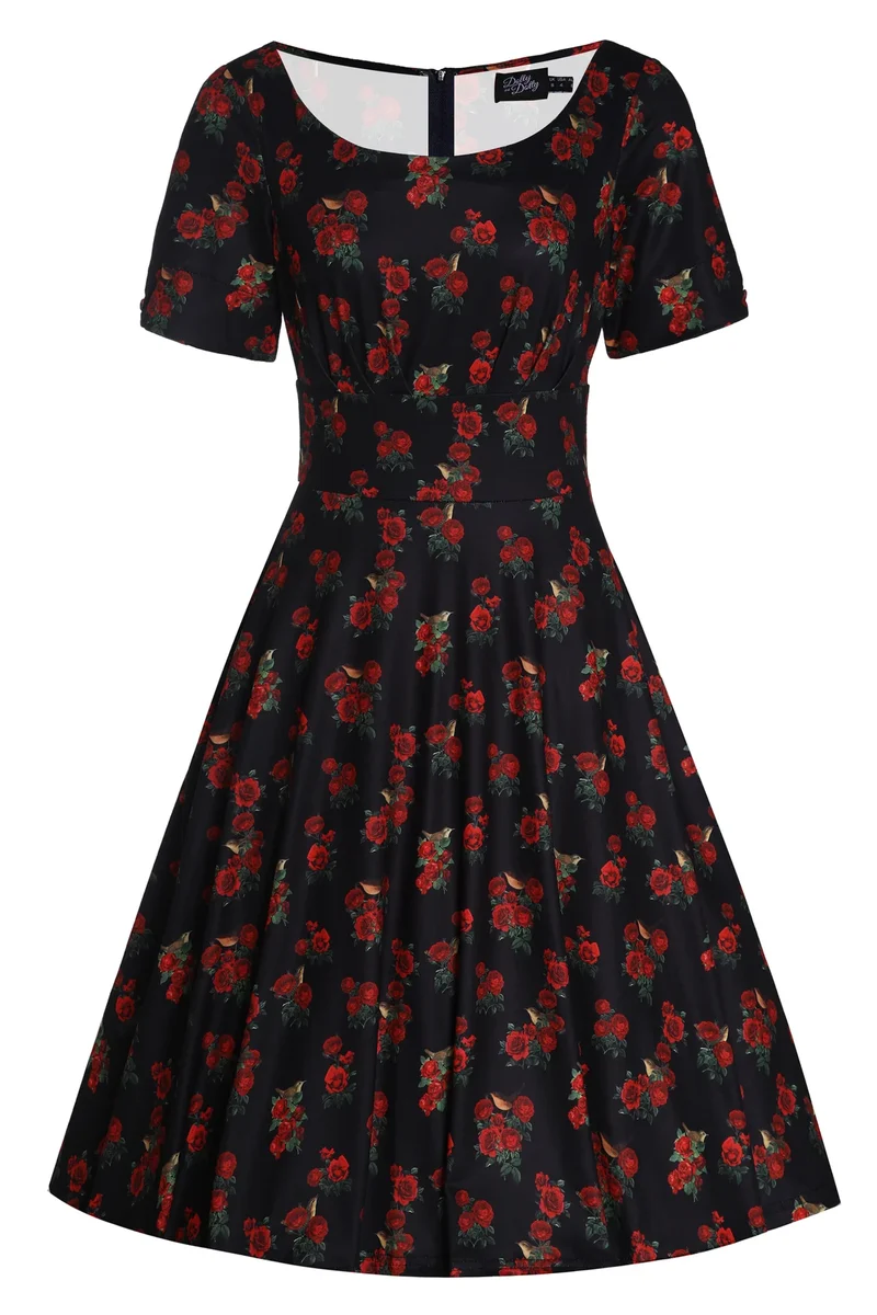 Swingkleid Brenda Bird and Rose, Schwarz, Plus Size
