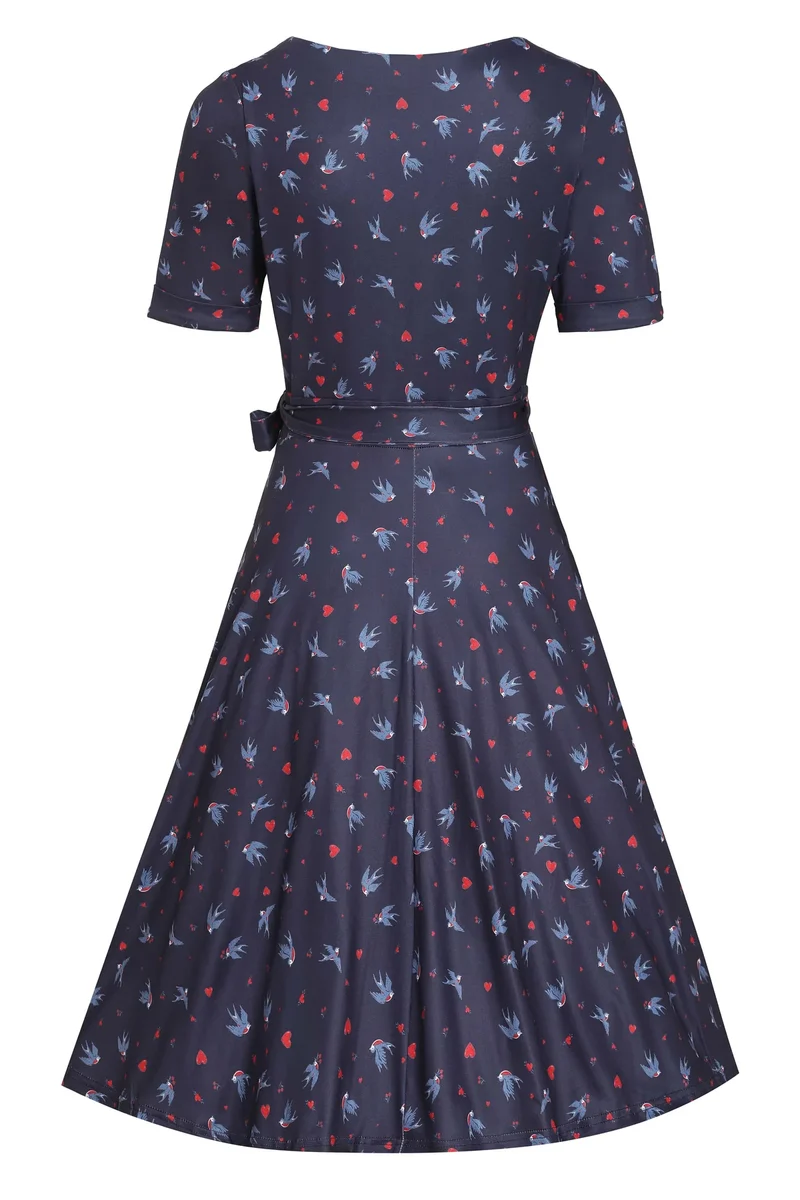 Swingkleid Matilda Heart and Swallow, navy, Plus Size