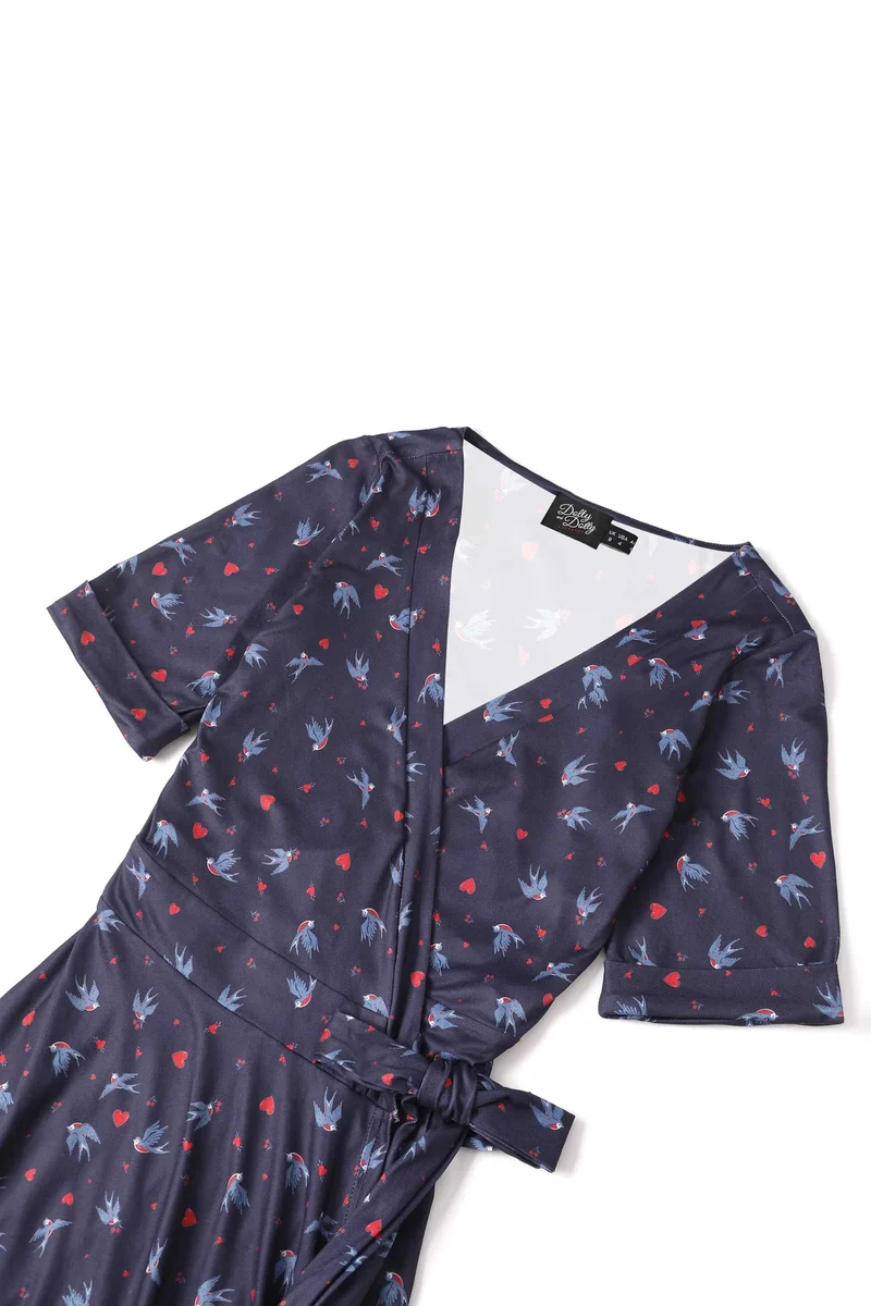 Swingkleid Matilda Heart and Swallow, navy, Plus Size