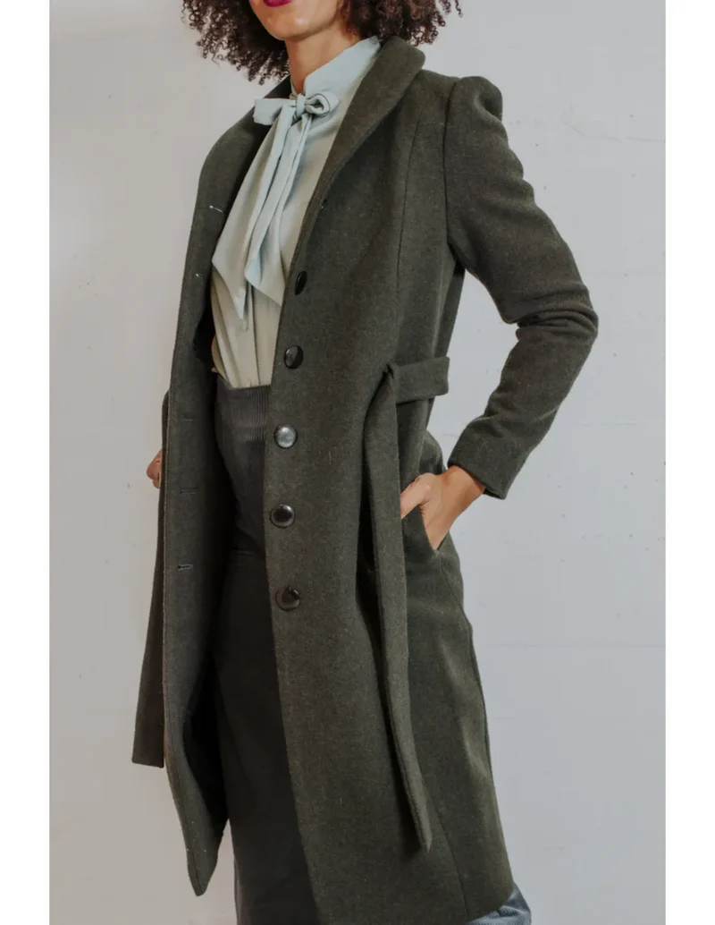Mantel Wool Long Coat, Grün, Plus Size