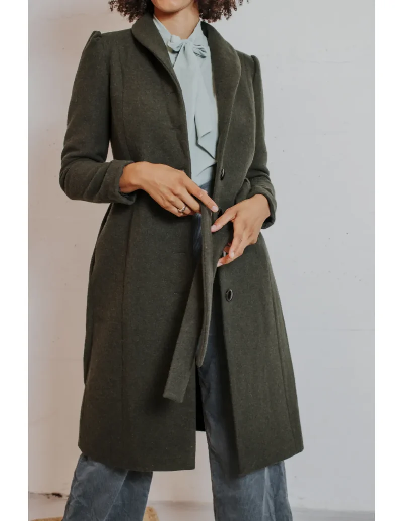 Mantel Wool Long Coat, Grün, Plus Size