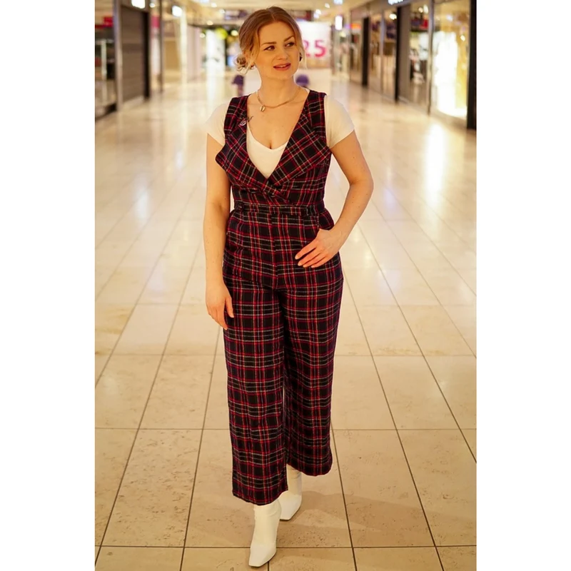 Jumpsuit Sylvia, Navy-Tartan, Plus Size