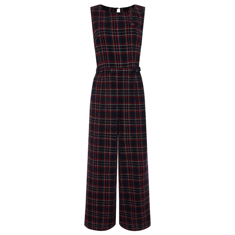 Jumpsuit Sylvia, Navy-Tartan, Plus Size