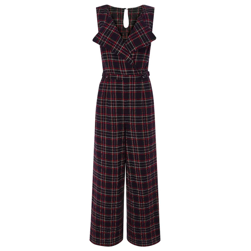 Jumpsuit Sylvia, Navy-Tartan, Plus Size
