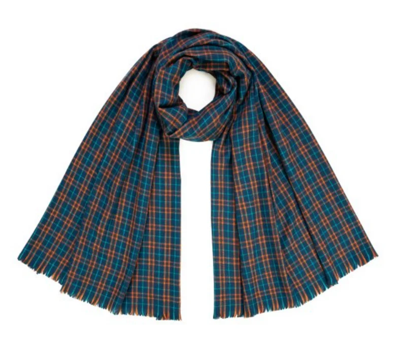 Vintage Schal, Kleinkariert in Bordeaux, Grün oder Blau