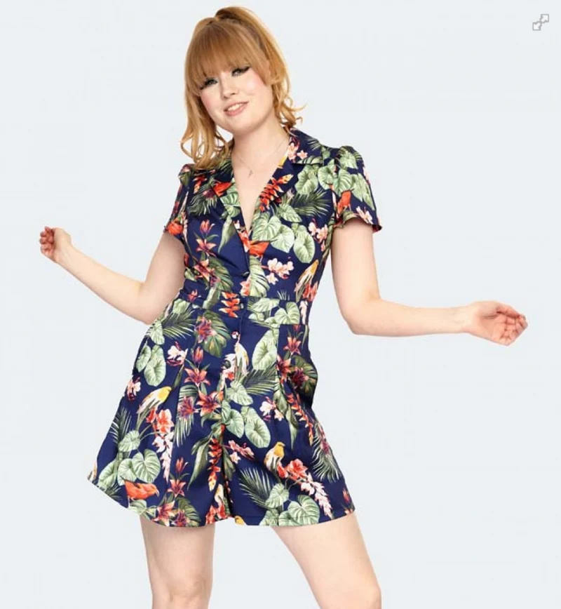 Playsuit Floral Birds, Navy