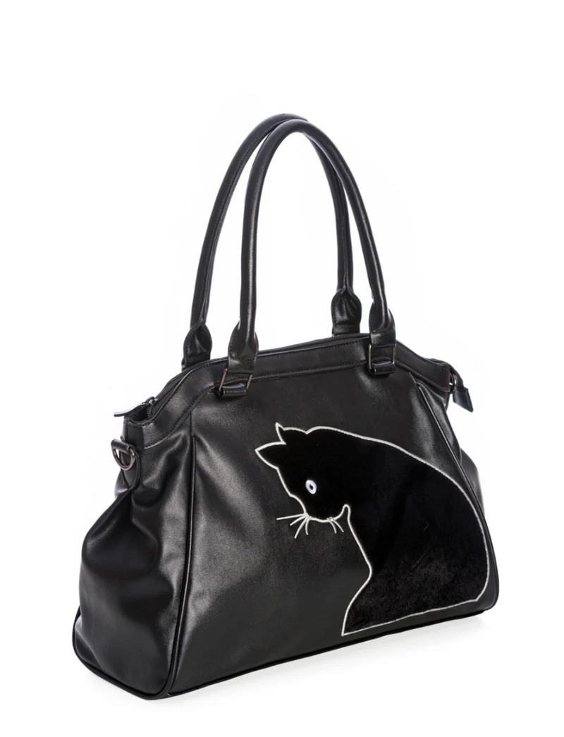Tasche Sabrina, Schwarz mit Katzenapplikation