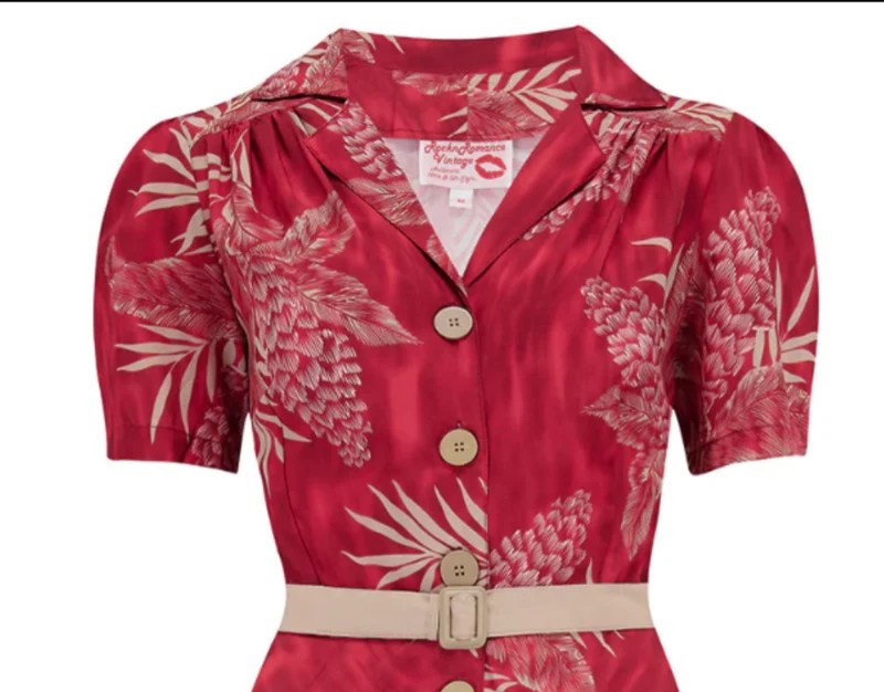 Hemdblusenkleid Charlene Ruby 40's, Palm, Rot