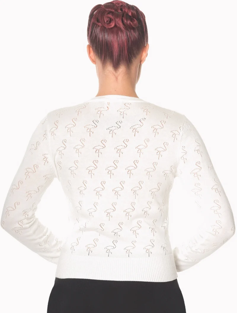 Cardigan Goddess mit Flamingo-Lochstickerei, Ivory