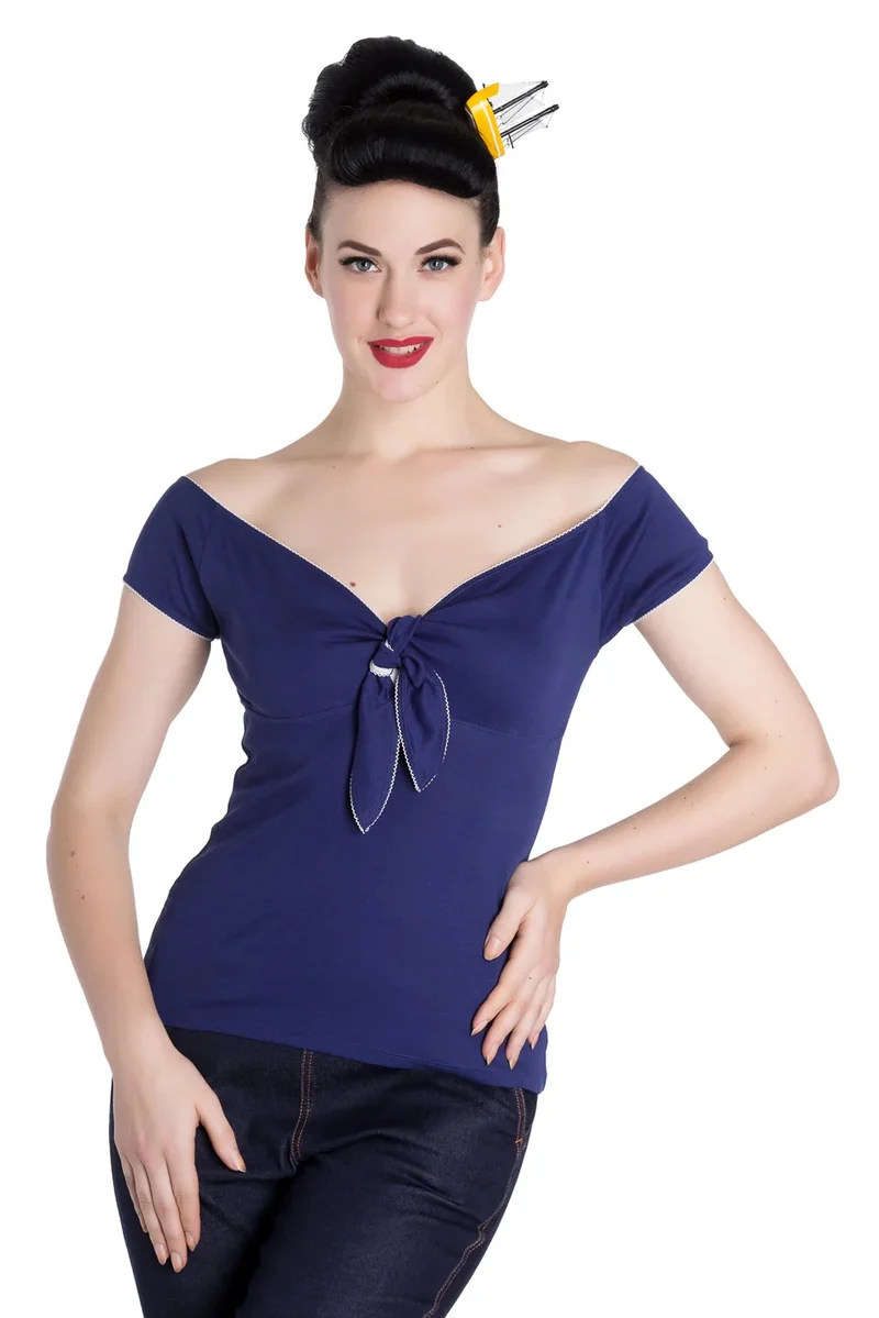 Off-Shoulder-Top Bardot, Blau