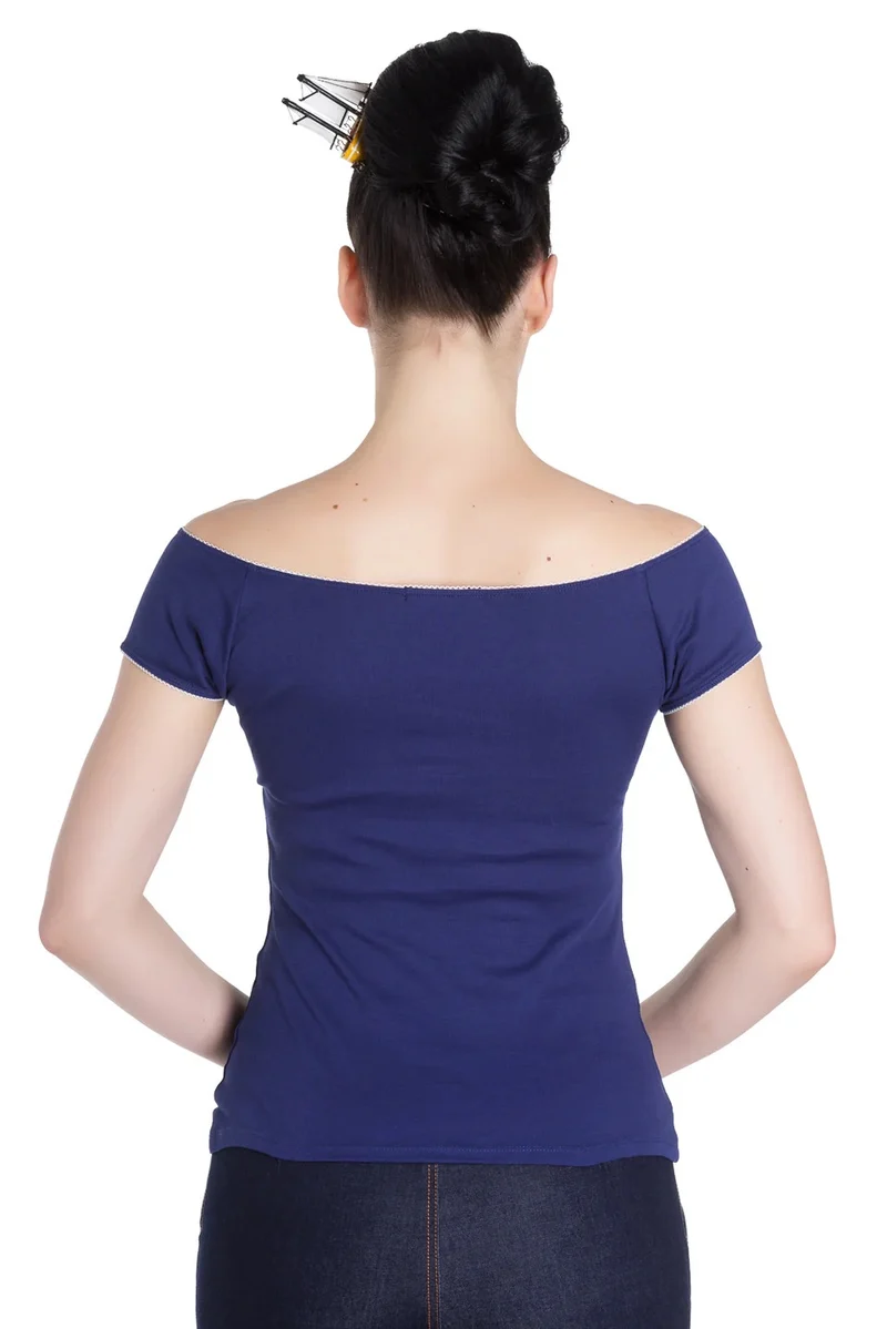 Off-Shoulder-Top Bardot, Blau