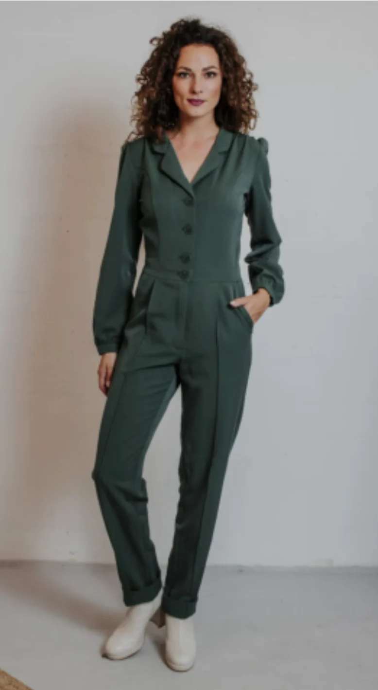 Jumpsuit Longsleeve Green Gabardine, Grün