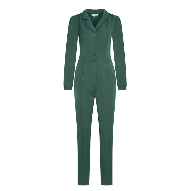 Jumpsuit Longsleeve Green Gabardine, Grün